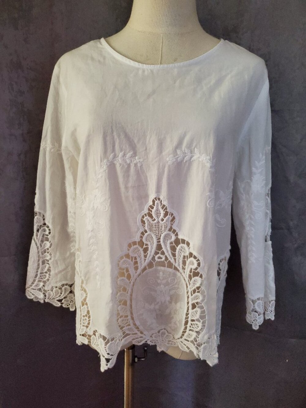 Cynthia Rowley White Cotton Lace Embroidered Blouse Top Womens Medium Button Bac